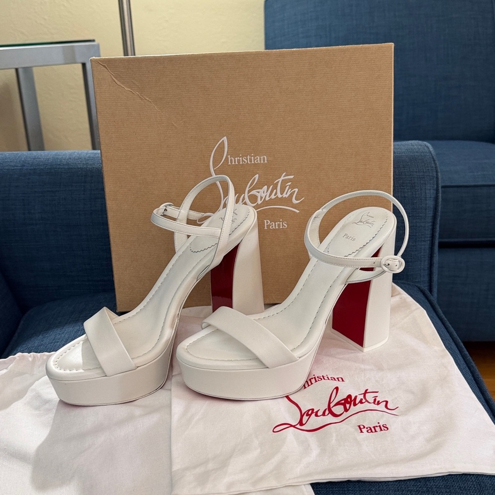 Christian Louboutin Sz 41/ US 11 White Platform Heels Movida Jane 130 NWB